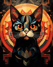 Charger l&#39;image dans la galerie, Diamond Painting - Broderie Diamant - Chat noir Art Déco 40x50cm toile tendue sur châssis