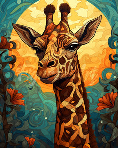Diamond Painting - Broderie Diamant - Girafe Art Déco 40x50cm toile tendue sur châssis