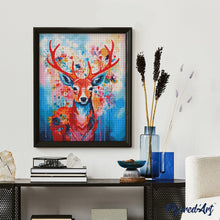 Charger l'image dans la galerie, Broderie Diamant - Cerf coloré en fleurs 40x50cm toile tendue sur châssis