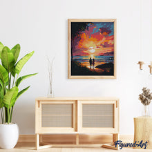 Charger l'image dans la galerie, Broderie Diamant - Couple et coucher de soleil coloré 40x50cm toile tendue sur châssis