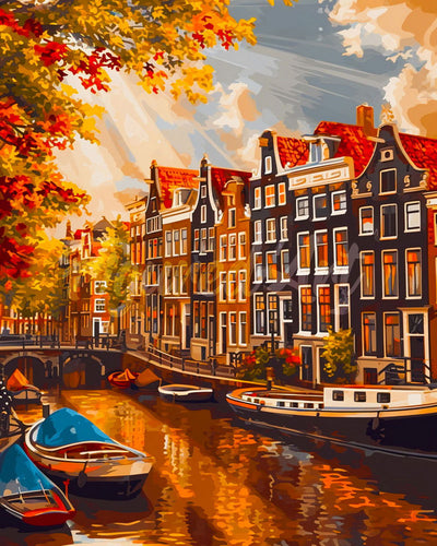 Diamond Painting - Broderie Diamant - Soleil à Amsterdam 40x50cm toile tendue sur châssis