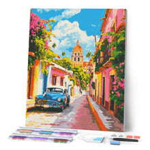 Charger l'image dans la galerie, Broderie Diamant - Voiture classique à Mexico 40x50cm toile tendue sur châssis