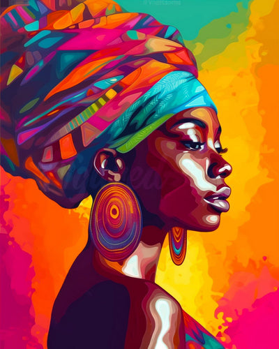 Diamond Painting - Broderie Diamant - Dame africaine lumineuse 40x50cm toile tendue sur châssis