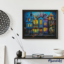Charger l&#39;image dans la galerie, Broderie Diamant - Maisons gothiques colorées 40x50cm toile tendue sur châssis