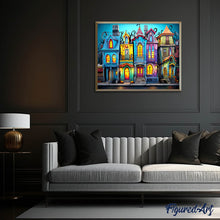Charger l'image dans la galerie, Broderie Diamant - Maisons gothiques colorées 40x50cm toile tendue sur châssis
