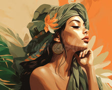Charger l&#39;image dans la galerie, Diamond Painting - Broderie Diamant - Femme au turban africain 40x50cm toile tendue sur châssis