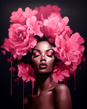 Charger l&#39;image dans la galerie, Diamond Painting - Broderie Diamant - Femme aux cheveux de pivoines 40x50cm toile tendue sur châssis