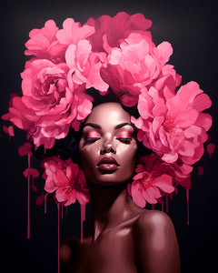 Diamond Painting - Broderie Diamant - Femme aux cheveux de pivoines 40x50cm toile tendue sur châssis