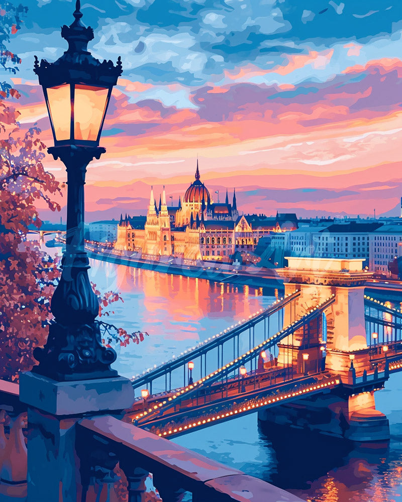Diamond Painting - Broderie Diamant - Budapest 40x50cm toile tendue sur châssis