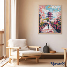 Charger l&#39;image dans la galerie, Broderie Diamant - Kyoto en fleurs 40x50cm toile tendue sur châssis