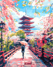 Charger l&#39;image dans la galerie, Diamond Painting - Broderie Diamant - Kyoto en fleurs 40x50cm toile tendue sur châssis