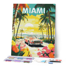 Charger l'image dans la galerie, Broderie Diamant - Affiche de voyage Miami au coucher du soleil