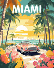 Charger l'image dans la galerie, Diamond Painting - Broderie Diamant - Affiche de voyage Miami au coucher du soleil 40x50cm toile tendue sur châssis
