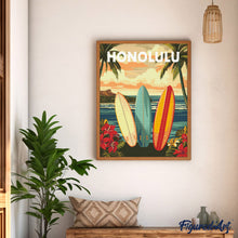 Charger l'image dans la galerie, Broderie Diamant - Affiche de voyage Honolulu 40x50cm toile tendue sur châssis