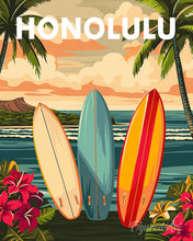 Charger l'image dans la galerie, Diamond Painting - Broderie Diamant - Affiche de voyage Honolulu 40x50cm toile tendue sur châssis
