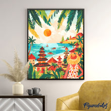 Charger l'image dans la galerie, Broderie Diamant - Bali au coucher du soleil 40x50cm toile tendue sur châssis