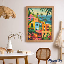 Charger l'image dans la galerie, Broderie Diamant - Ville côtière marocaine 40x50cm toile tendue sur châssis