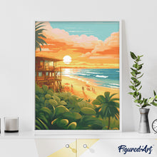Charger l'image dans la galerie, Broderie Diamant - Club de plage au coucher du soleil 40x50cm toile tendue sur châssis