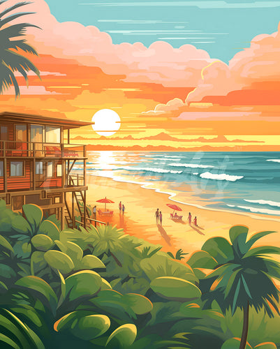 Diamond Painting - Broderie Diamant - Club de plage au coucher du soleil