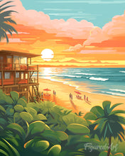 Charger l'image dans la galerie, Diamond Painting - Broderie Diamant - Club de plage au coucher du soleil 40x50cm toile tendue sur châssis