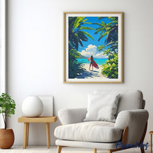 Charger l'image dans la galerie, Broderie Diamant - Paradis tropical du surf 40x50cm toile tendue sur châssis
