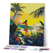 Charger l'image dans la galerie, Broderie Diamant - Surfeuse au coucher du soleil 40x50cm toile tendue sur châssis