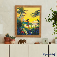 Charger l'image dans la galerie, Broderie Diamant - Surfeuse au coucher du soleil 40x50cm toile tendue sur châssis