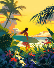 Charger l'image dans la galerie, Diamond Painting - Broderie Diamant - Surfeuse au coucher du soleil 40x50cm toile tendue sur châssis