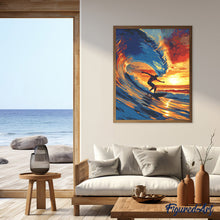 Charger l'image dans la galerie, Broderie Diamant - Surf sur grande vague 40x50cm toile tendue sur châssis