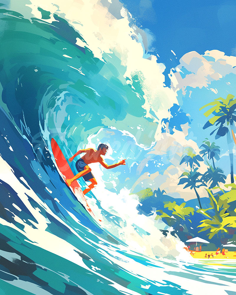 Diamond Painting - Broderie Diamant - Surf à Hawaï 40x50cm toile tendue sur châssis