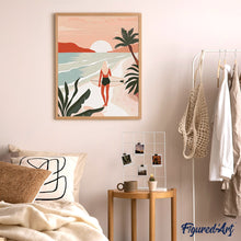 Charger l'image dans la galerie, Broderie Diamant - Promenade sur la plage au coucher du soleil 40x50cm toile tendue sur châssis