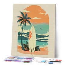 Charger l'image dans la galerie, Broderie Diamant - Planche de surf sur la plage 40x50cm toile tendue sur châssis