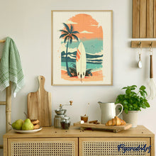 Charger l&#39;image dans la galerie, Broderie Diamant - Planche de surf sur la plage 40x50cm toile tendue sur châssis