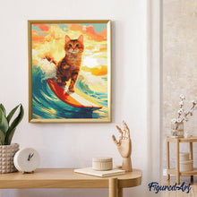 Charger l'image dans la galerie, Broderie Diamant - Chat surfeur 40x50cm toile tendue sur châssis