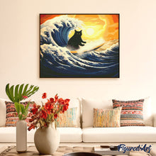 Charger l'image dans la galerie, Broderie Diamant - La Grande Vague du Chat Noir 40x50cm toile tendue sur châssis