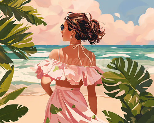 Diamond Painting - Broderie Diamant - Jolie fille au bord de la mer 40x50cm toile tendue sur châssis