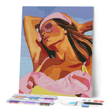 Charger l'image dans la galerie, Broderie Diamant - Fille embrassée par le soleil 40x50cm toile tendue sur châssis