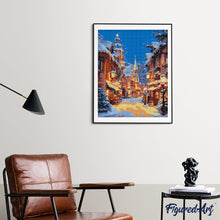 Charger l'image dans la galerie, Broderie Diamant - Village Illuminé de Noël 40x50cm toile tendue sur châssis