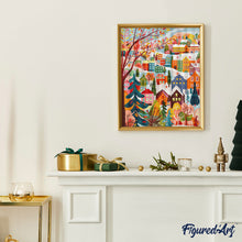 Charger l'image dans la galerie, Broderie Diamant - Village Hivernal Coloré 40x50cm toile tendue sur châssis
