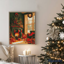 Charger l&#39;image dans la galerie, Broderie Diamant - Feu de Cheminée à Noël 40x50cm toile tendue sur châssis