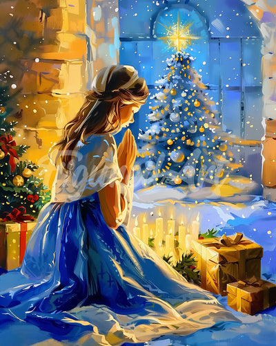 Diamond Painting - Broderie Diamant - Prière de la Veillée de Noël 40x50cm toile tendue sur châssis