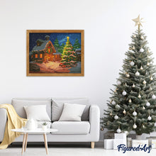 Charger l'image dans la galerie, Broderie Diamant - Cottage de Noël enneigé 40x50cm toile tendue sur châssis