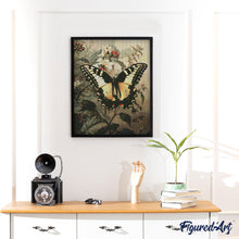 Charger l'image dans la galerie, Broderie Diamant - Machaon et Fleurs blanches 40x50cm toile tendue sur châssis