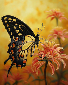 Diamond Painting - Broderie Diamant - Machaon et Fleurs orangées