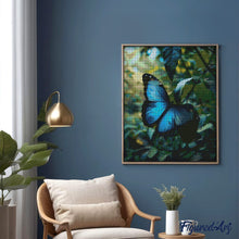 Charger l'image dans la galerie, Broderie Diamant - Papillon Morpho Bleu 40x50cm toile tendue sur châssis