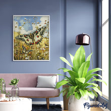 Charger l'image dans la galerie, Broderie Diamant - Papillon Proserpine et Fleurs des Champs 40x50cm toile tendue sur châssis