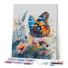 Charger l'image dans la galerie, Broderie Diamant - Papillon et Fleurs 40x50cm toile tendue sur châssis