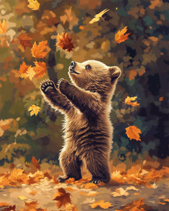 Diamond Painting - Broderie Diamant - Ourson et feuilles tombantes 40x50cm toile tendue sur châssis