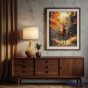 Broderie Diamant - Cerf majestueux en Automne 40x50cm toile tendue sur châssis