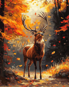 Diamond Painting - Broderie Diamant - Cerf majestueux en Automne 40x50cm toile tendue sur châssis